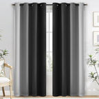 Yakamok 100% Blackout Curtains 63 Inch Length 2 Layers,Black Curtains for Bedroom Ombre Room Darkening Grommet Gradient Drapes,Light Blocking Thermal Insulated Window Curtains for Living Room