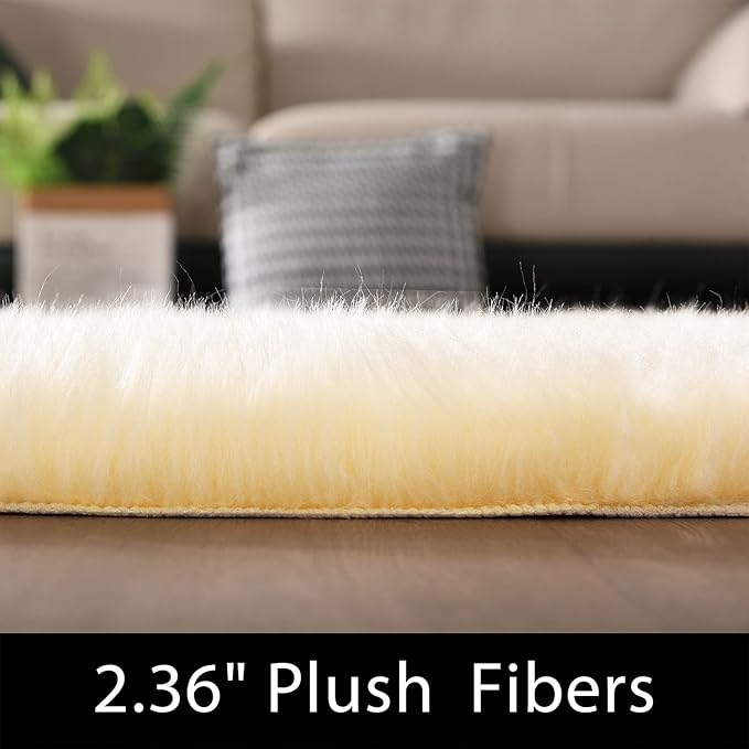 Latepis Yellow Area Rug for Living Room 6x9 Faux Fur Fluffy Rug Washable Sheepskin Rugs for Bedroom Boho Furry Rugs, Rectangle
