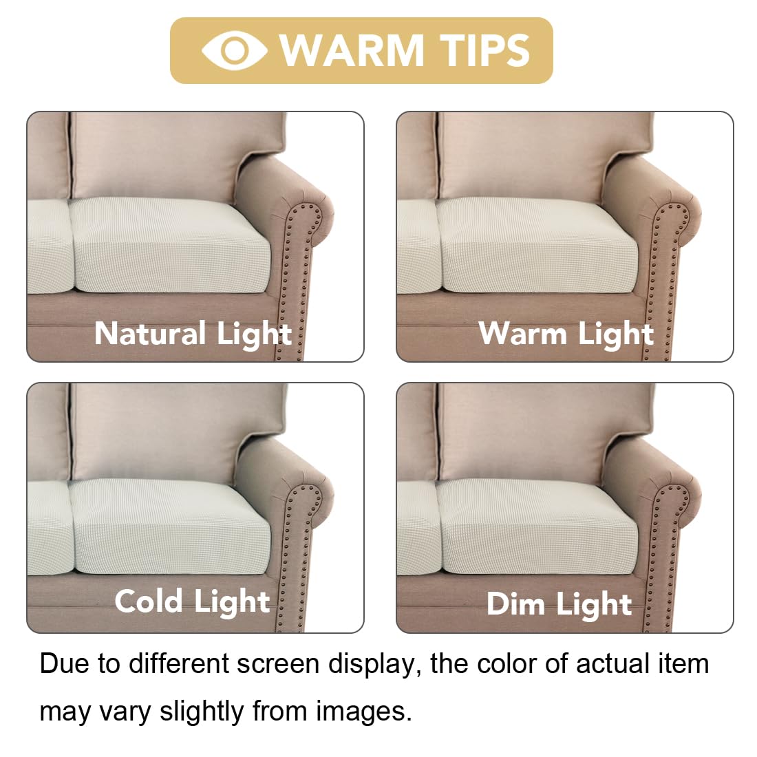 H.VERSAILTEX Super Stretch Individual Seat Cushion Covers - Sofa & Couch Cushion Slipcover Sets - Thick Jacquard Textured Twill Fabric (3 Piece XL, Ivory)