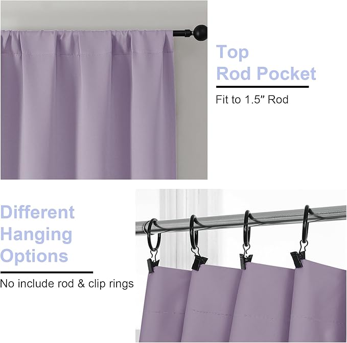Simplebrand Ava Lilac Blackout Curtains for Bedroom 96 Inches Long 2 Panels, Solid Thermal Insulated, Energy Saving Nursery Window Treatment Curtains Blackout Drapes, W40 x L96 Inch, Lilac