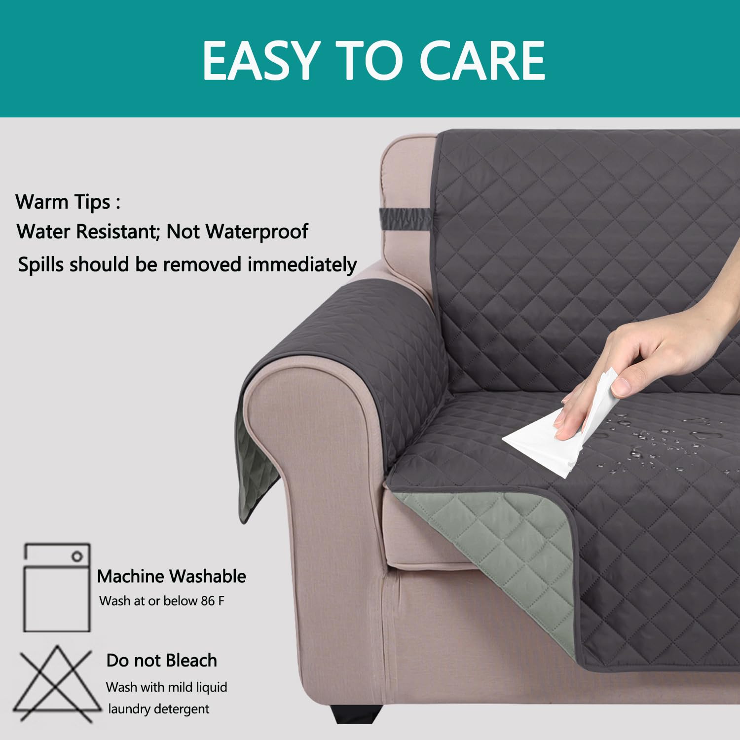 U-NICE HOME Loveseat Sofa Cover for 2 Cushion Couch, Dark Grey/Light Grey