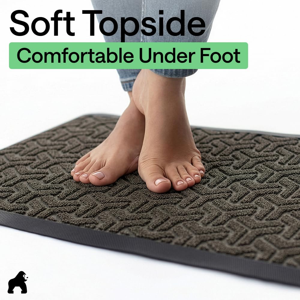 GORILLA GRIP 100% Waterproof All-Season WeatherMAX Doormat 35x23, US Designed Natural Rubber, Stain and Fade Resistant, Low Profile Indoor Outdoor Door Mats, Easy Clean Patio Mat, Slate Geometric