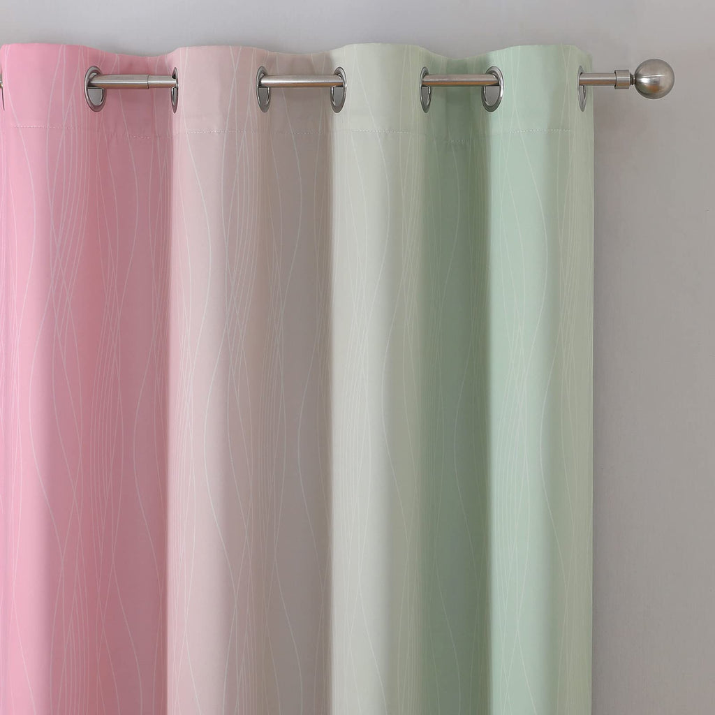 Estelar Textiler Sage Green and Pink Ombre Blackout Curtains for Bedroom