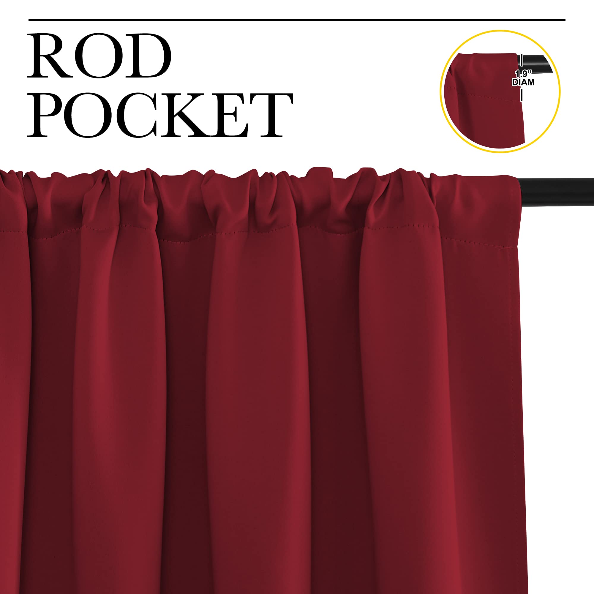 NICETOWN 50inch Curtains for Small Windows, Thermal Insulated Privacy Short Drapes for Kitchen Bathroom (Set of 2, Burgundy Red, 29" Wide)