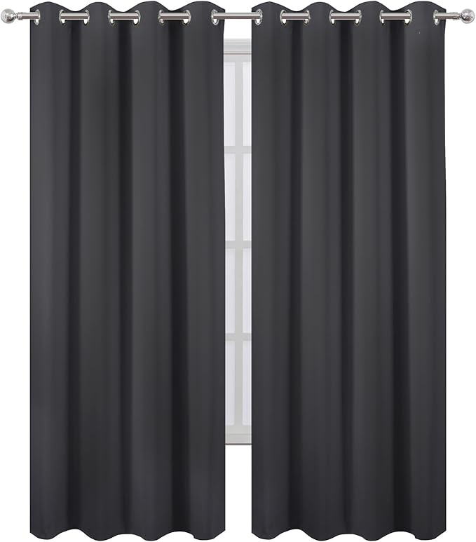 LEMOMO Blackout Curtains 52 x 108 inch/Dark Grey Curtains Set of 2 Panels/Thermal Insulated Room Darkening Bedroom Curtains