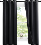 NICETOWN Complete 100% Blackout Curtain Set, Thermal Insulated & Energy Efficiency Window Draperies with Black Liner, Noise Reducing Short Curtains for Kids Room (Black, 37"W by 63"L, Double Panels)