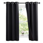NICETOWN Complete 100% Blackout Curtain Set, Thermal Insulated & Energy Efficiency Window Draperies with Black Liner, Noise Reducing Short Curtains for Kids Room (Black, 37"W by 63"L, Double Panels)