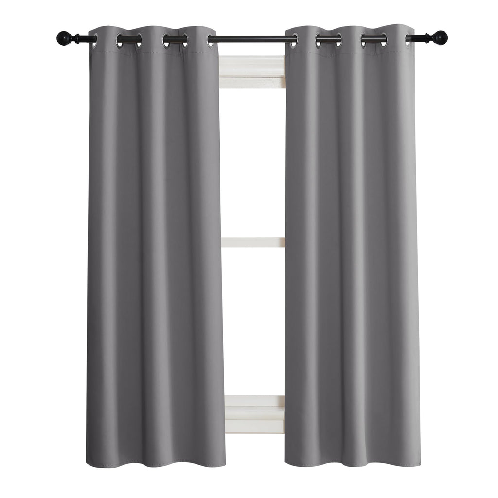 NICETOWN 100% Blackout Short Curtains with Black Liners, 2 Panels, 37" W by 50" L, Grey, Solid Thermal Insulated Full Blackout 2-Layer Lined Drapes, Energy Efficiency Window Draperies for Bedroom