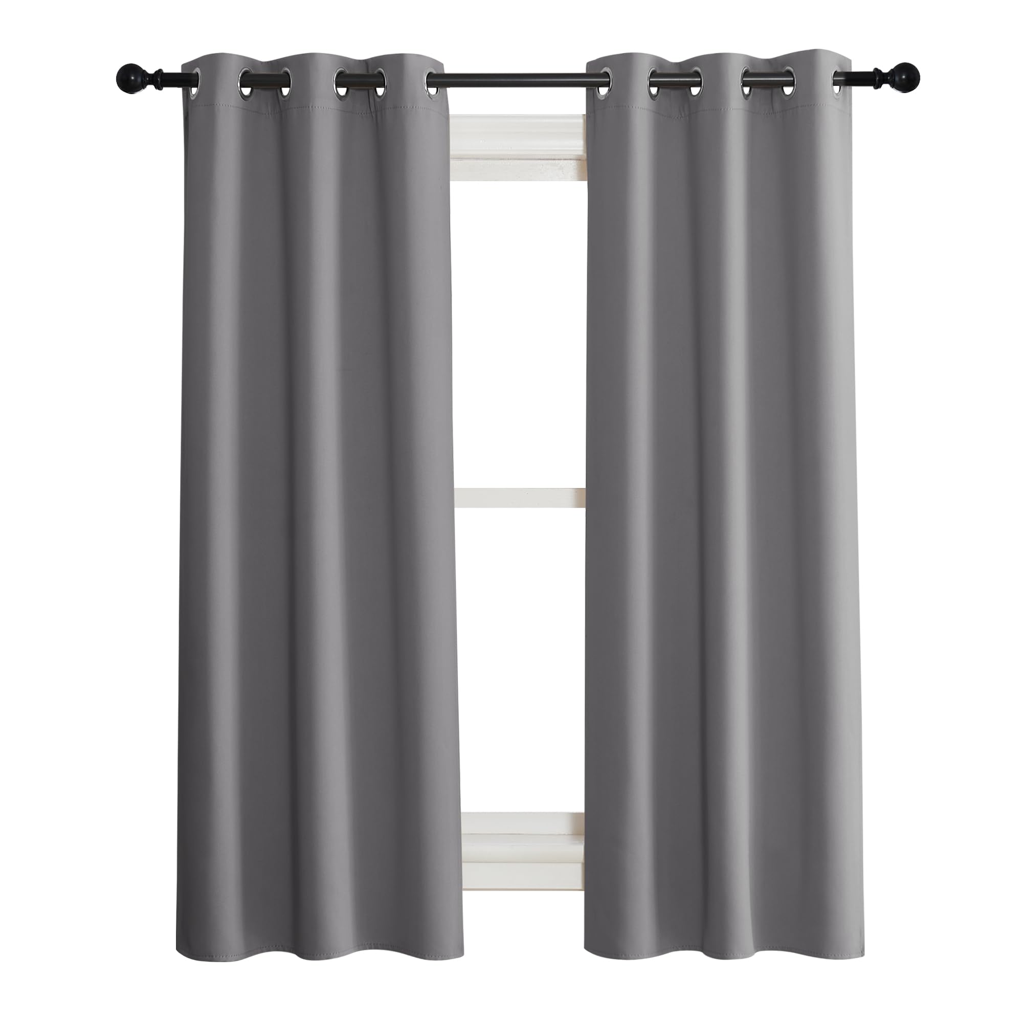 NICETOWN 100% Blackout Short Curtains with Black Liners, 2 Panels, 37" W by 50" L, Grey, Solid Thermal Insulated Full Blackout 2-Layer Lined Drapes, Energy Efficiency Window Draperies for Bedroom