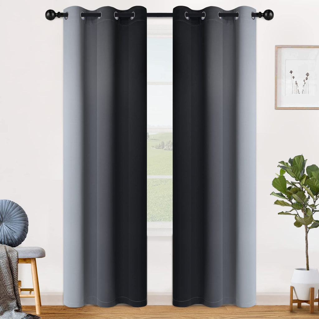 SimpleHome Ombre Black to Grey White Curtains for Living Room 42Wx84L