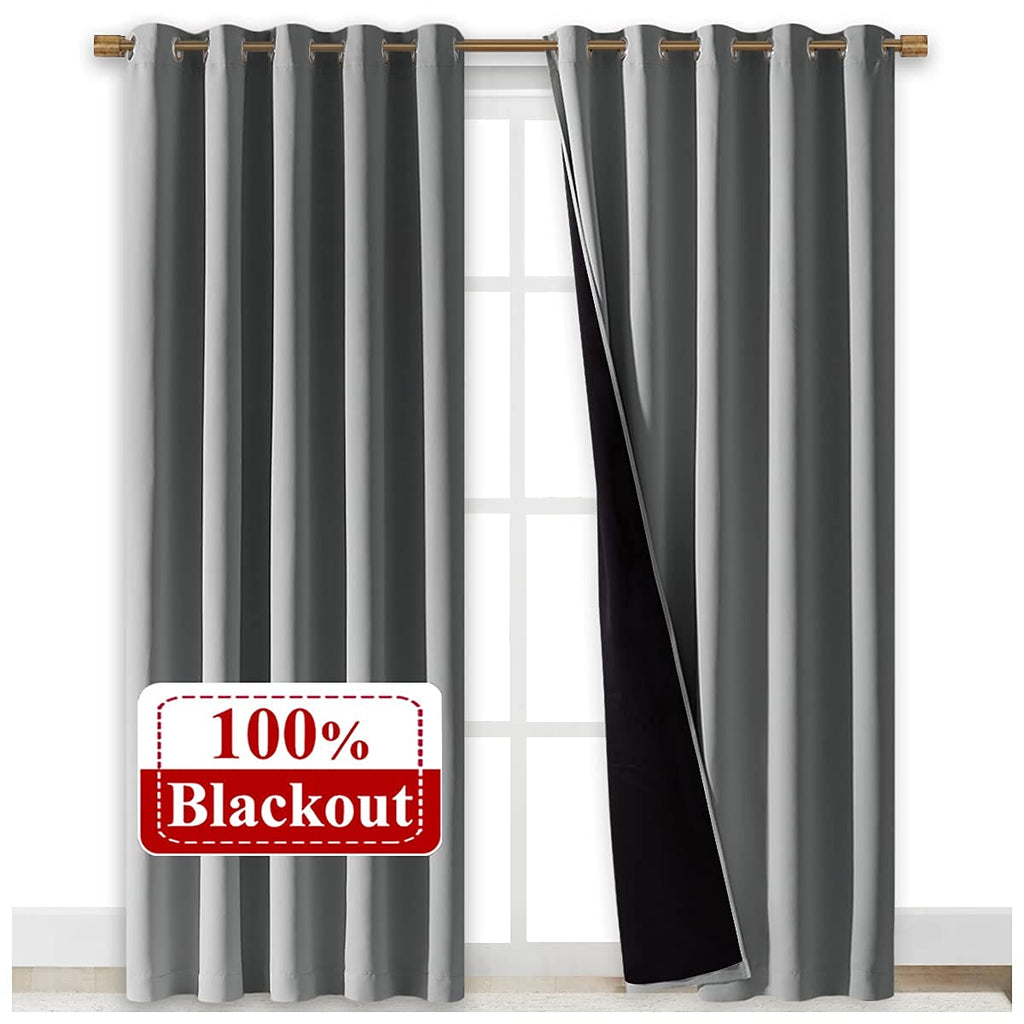 NICETOWN Full Shade Curtain Panels, Pair of Energy Smart & Noise Blocking Out Blackout Drapes for Dining Room Window, Thermal Insulated Guest Room Lined Window Dressing(Silver Grey, 70 x 84 inch)