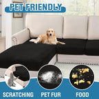 H.VERSAILTEX Velvet Stretch Sectional Couch Covers 4 Pieces Sofa Seat Cushion Covers L Shape Separate Cushion Couch Chaise Cover for Both Left/Right Couch (Large Sofa 3 Seater + 1 Chaise, Black)