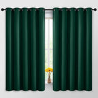 Yakamok Blackout Curtains Room Darkening Thermal Insulated Window Panels,Solid Grommet Top Drapes for Bedroom/Living Room(62Wx63L, Dark Green, 2 Panels)