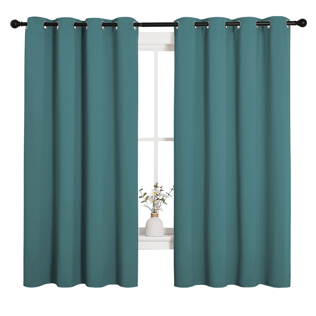 NICETOWN Bedroom Curtain Panels Blackout Draperies, Thermal Insulated Solid Grommet Blackout Curtains/Drapes (Sea Teal, One Pair, 55 by 68-inch)