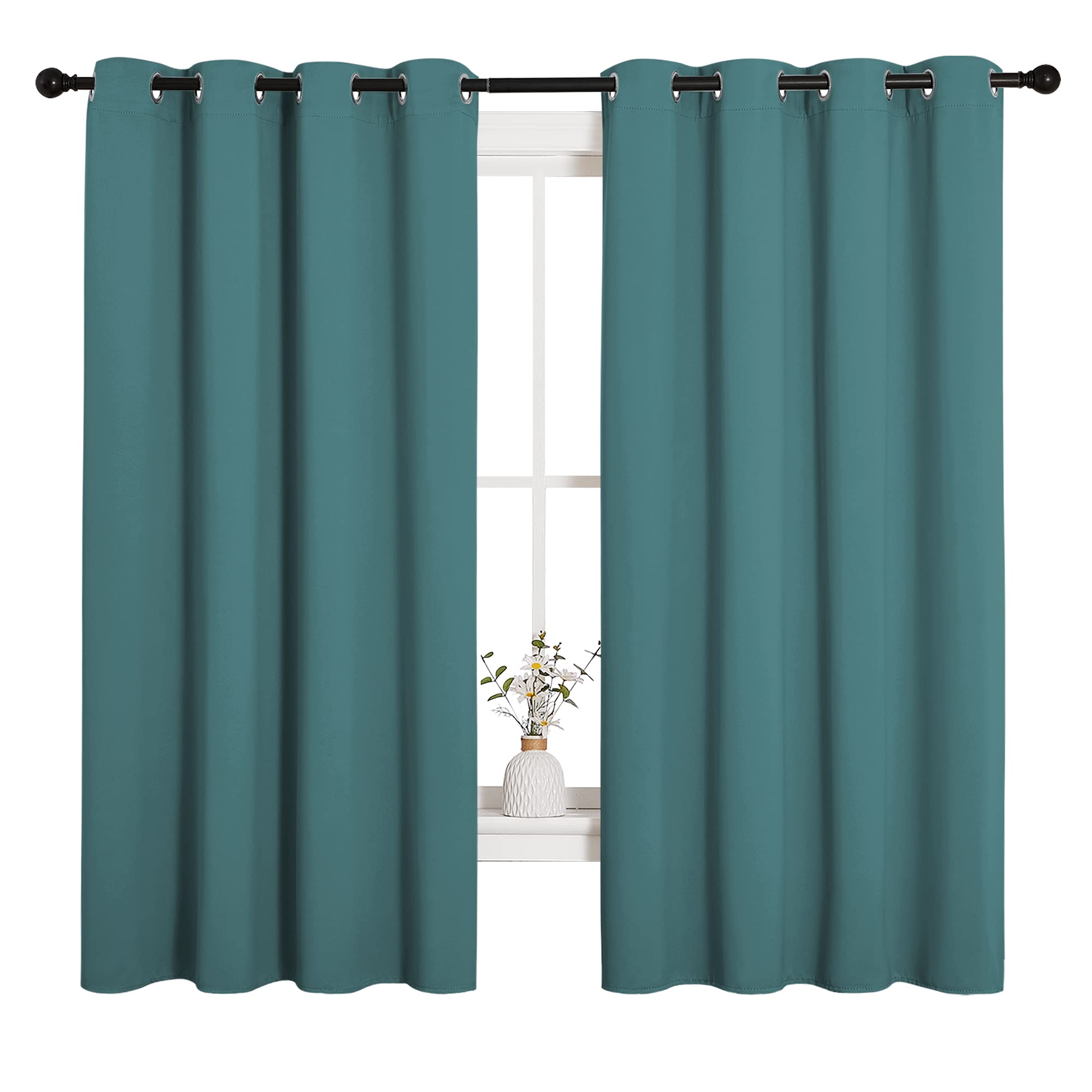 NICETOWN Bedroom Curtain Panels Blackout Draperies, Thermal Insulated Solid Grommet Blackout Curtains/Drapes (Sea Teal, One Pair, 55 by 68-inch)