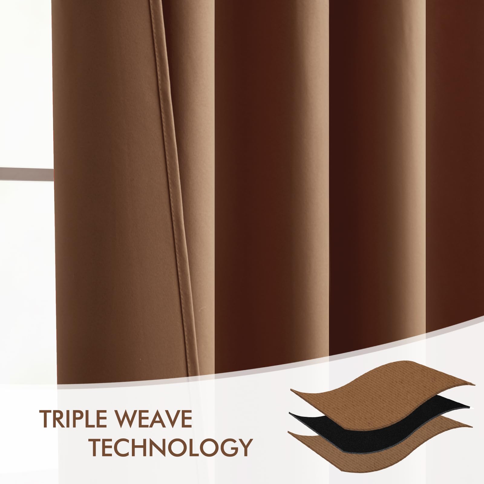 MIULEE Cappuccino Brown Back Tab Blackout Curtain 52"x102" Long 2 Panel Set