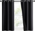 NICETOWN Complete 100% Blackout Curtain Set, Black, 37" W by 50" L, Double Panels, Thermal Insulated & Energy Efficiency Window Draperies with Black Liner, Noise Reducing Short Curtains for Kids Room
