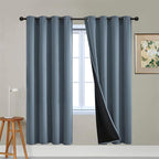 Yakamok Total Blackout Curtains, 2 Thick Layers Completely Blackout Soild Thermal Insulated Drapes with Black Liner for Bedroom(52Wx72L, Stone Blue, 2 Panels)