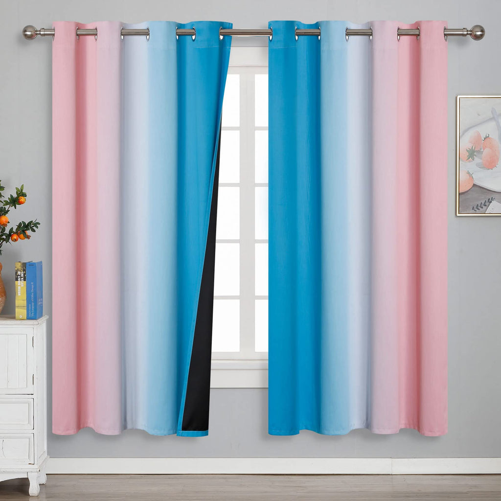 Estelar Textiler Pink and Blue Ombre Curtains for Bedroom 72 Inch Long