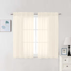 Chyhomenyc Cream Sheer Curtains 48 Inch Long, Light Filtering Solid Color Bedroom Window Sheer Curtain Panels, Elegant Short Curtains & Drapes for Living Room, 42Wx48L, 2 Panels