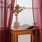 SpaceDresser Burgundy Sheer Curtains 4 Panels Rod Pocket Semi-Sheer Curtain 90 Inches Long Light Filtering Voile Window Drapes for Bedroom Living Room Kitchen, Each 52W x 90L