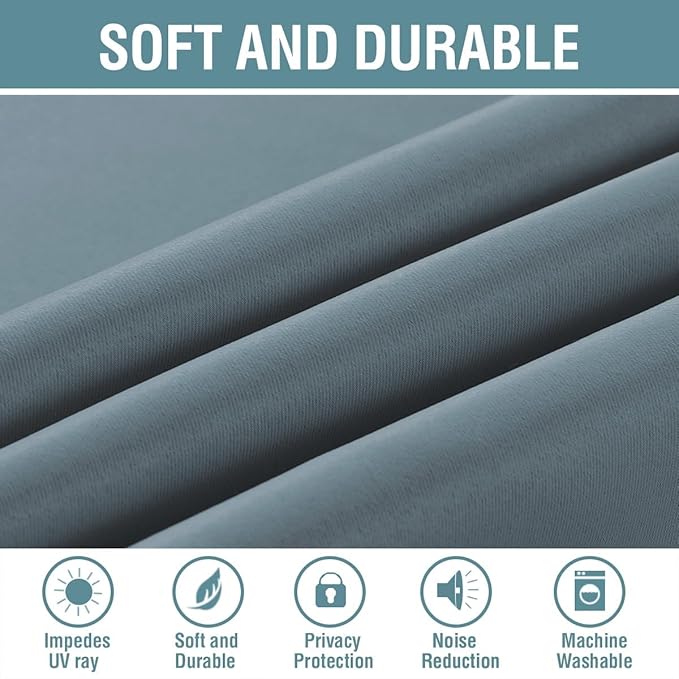 H.VERSAILTEX Blue Curtains/Drapes Blackout for Bedroom Room Darkening Thermal Curtains for Living Room Noise Reducing Sound Proof Solid Grommet Curtain (One Panel, Stone Blue, 52" W x 120" L)