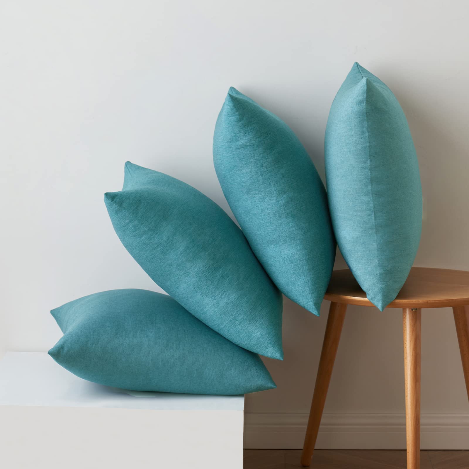 MIULEE Pack of 4 Decorative Outdoor Throw Pillow Covers Linen Waterproof Pillow Covers Summer Farmhouse Cushion Cases for Patio Garden Tent Balcony Couch Sofa 18x18 Inch Turquoise