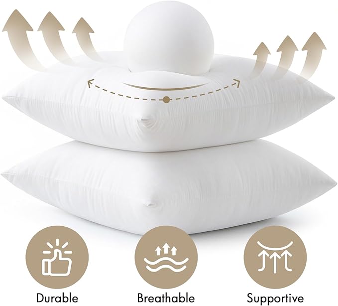 MIULEE Pillows Inserts, Pack of 4 20x20 Inch 100% Virgin Microfiber Filling Throw Pillows for Bed Couch Sofa