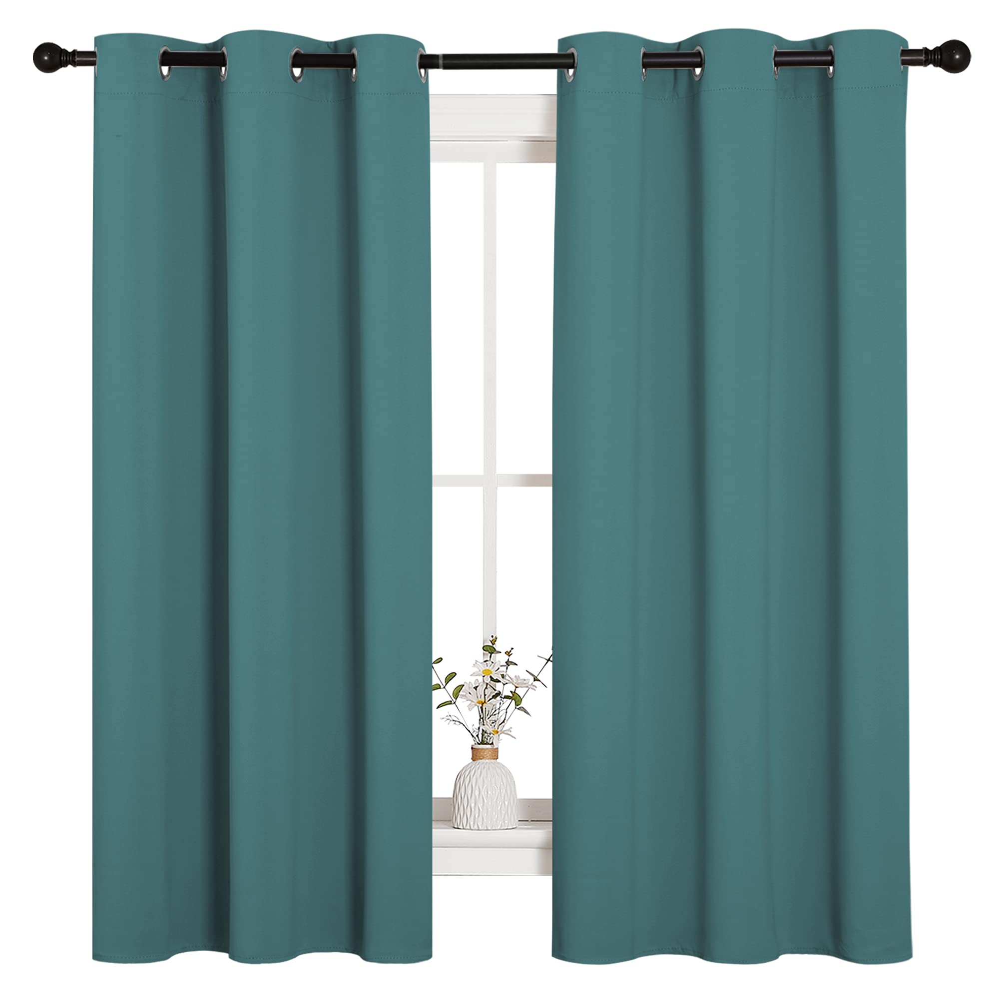 NICETOWN Thermal Insulated Solid Grommet Blackout Curtains/Drapes/Panels for Dining Room (Sea Teal, 1 Pair, 42 by 63-Inch)