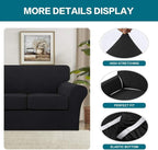 Turquoize 4 Piece Sofa Covers for 3 Cushion Couch Sofa Slipcover Soft Couch Cover for Dogs Washable Furniture Cover with 3 Individual Large Cushion Covers Feature Fabric (Large Sofa, Black)