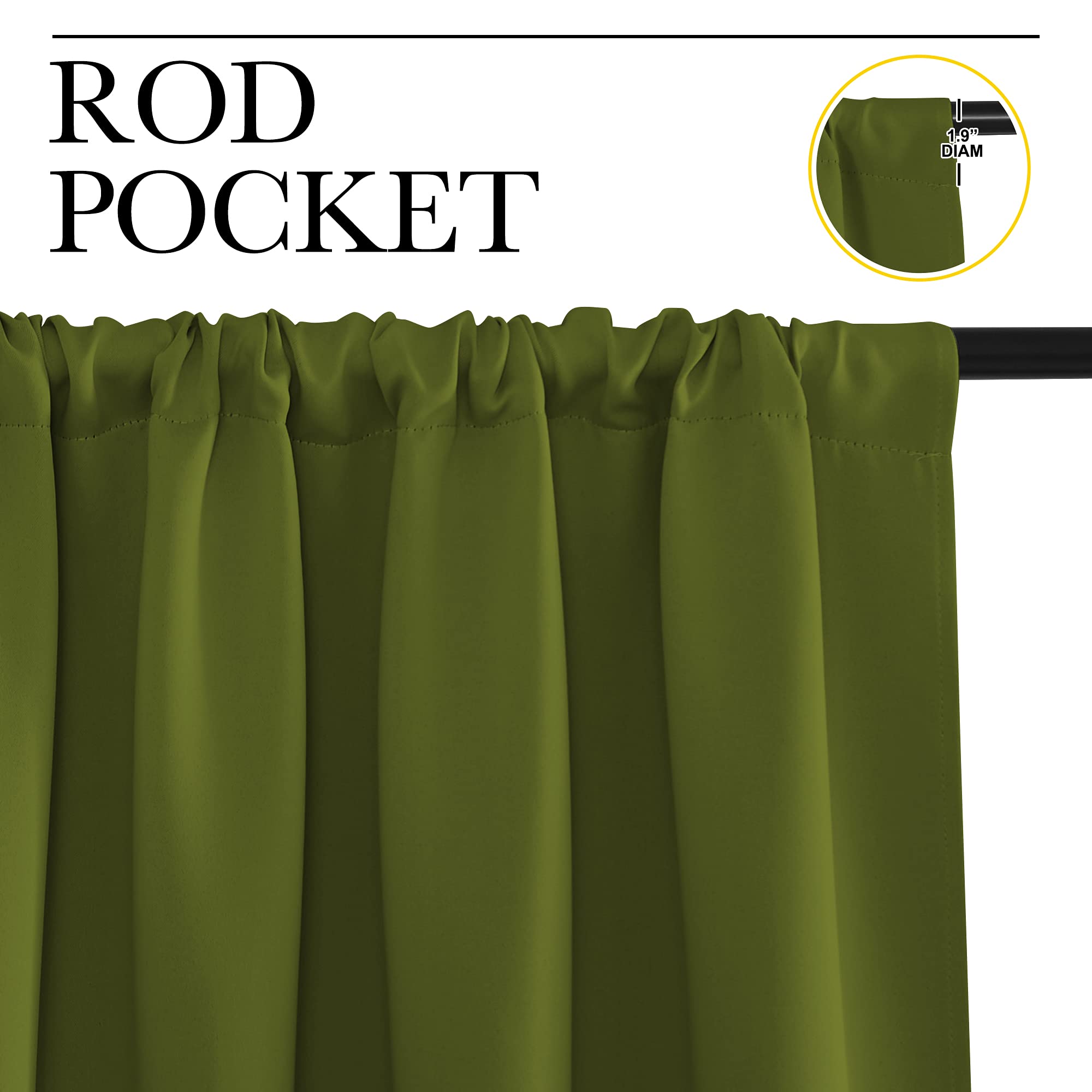 NICETOWN RV Blackout Curtains for Camper Windows, Olive, 34" x 36", Set of 2, Kitchen Curtains, Short Blackout Drapes, Thermal Insulated Rod Pocket Window Treatment Draperies for Nursery