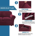 H.VERSAILTEX Velvet 4 Piece High Stretch Sofa Slipcover Cover Furniture Protector Form Fit Thick Velvet Extra Large Sofa Cover for 3 Cushion Couch Width Up to 105 Inch(XL Sofa, Wine/Burgundy)