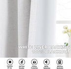 H.VERSAILTEX Linen Curtains 100% Blackout Curtains for Bedroom 54 inch Long Full Light Blocking Nature Linen Blended Window Curtains for Living Room Nickel Grommet (2 Panels, Heathered White)