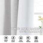 H.VERSAILTEX Linen Curtains 100% Blackout Curtains for Bedroom 96 inch Long Full Light Blocking Nature Linen Blended Window Curtains for Living Room Nickel Grommet (2 Panels, Heathered White)