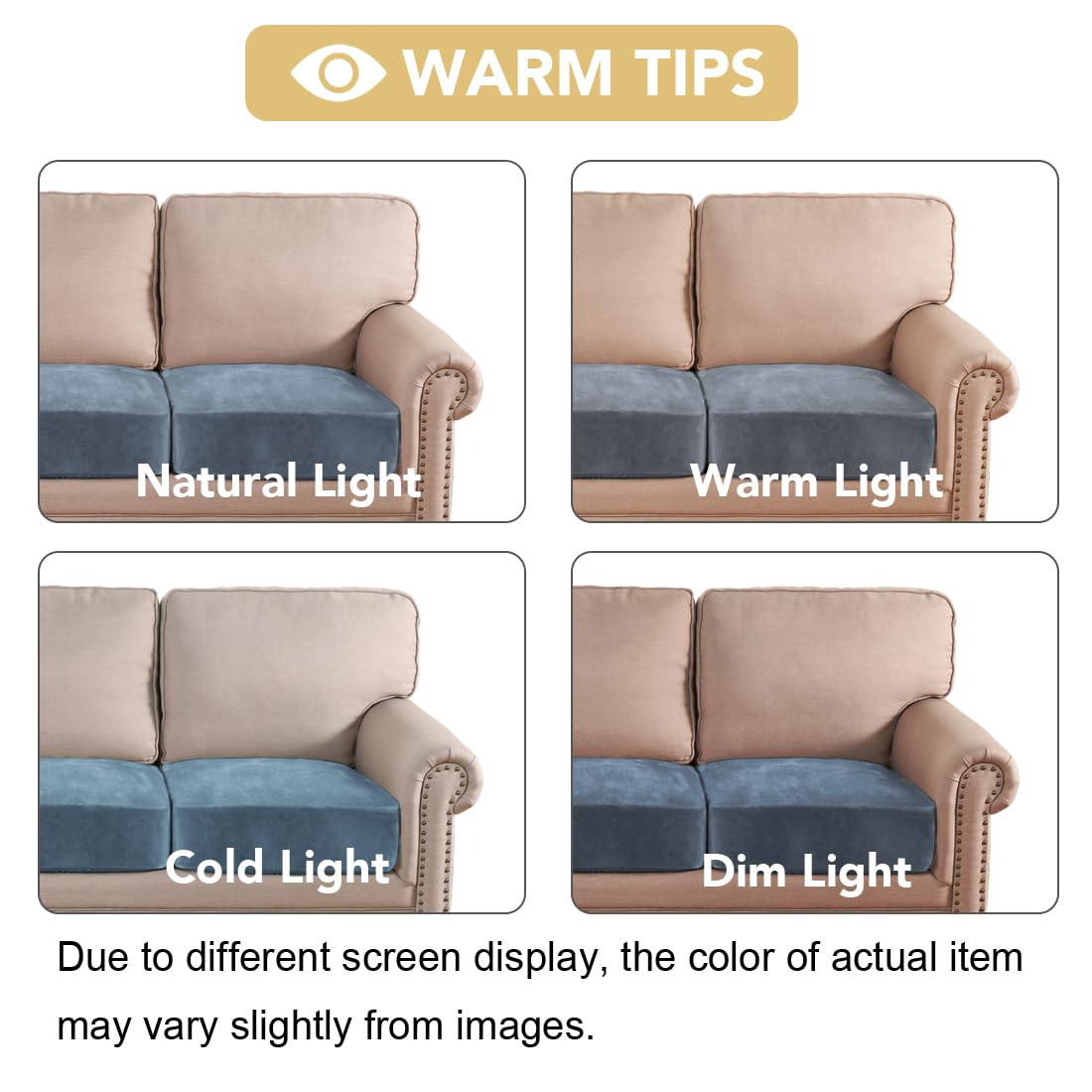H.VERSAILTEX Velvet Stretch Couch Cushion Cover Plush Cushion Slipcover for Sofa Cushion Furniture Protector Seat Cushion Sofa Cover (3 Piece Sofa Cushion Covers, Stone Blue)