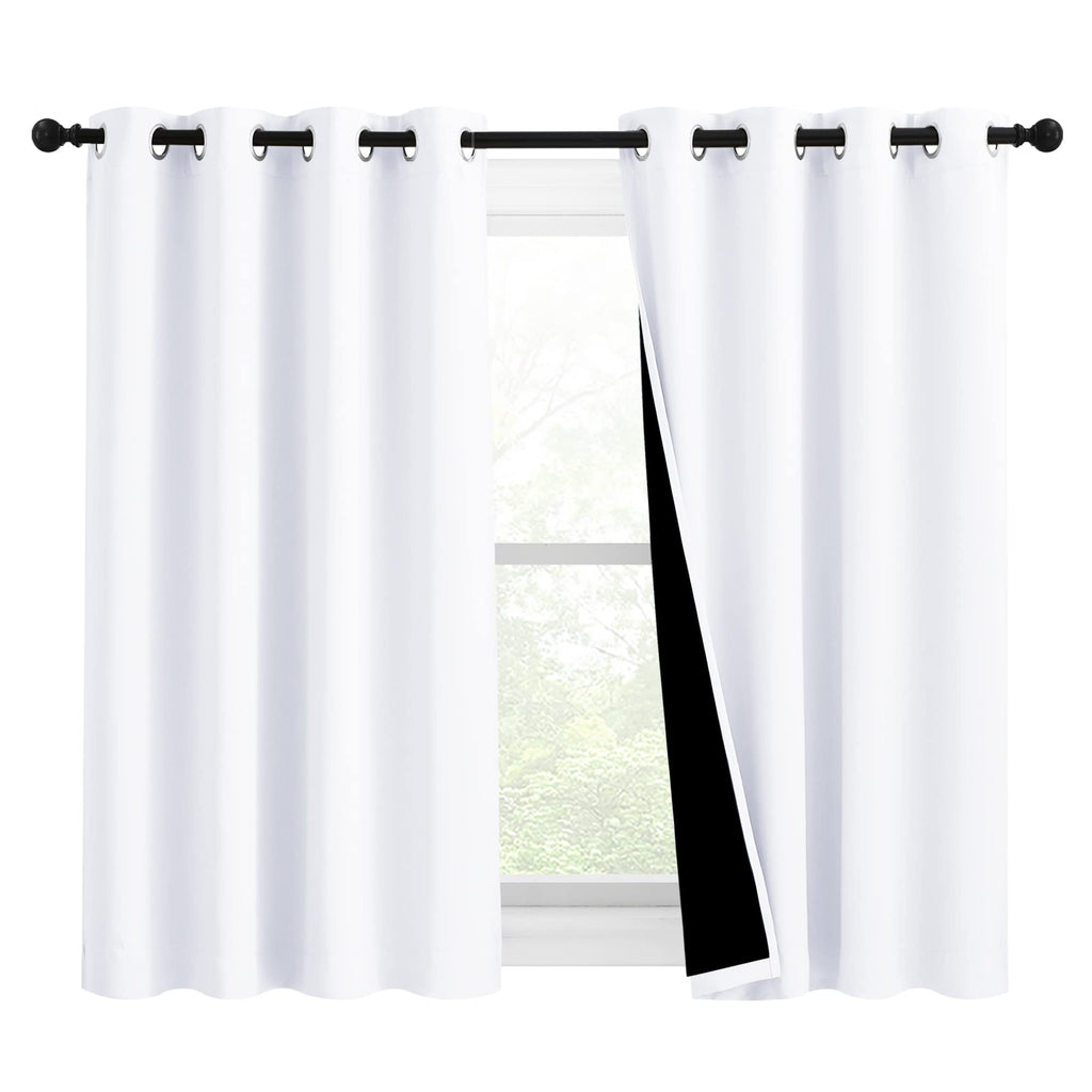 NICETOWN White 100% Blackout Curtains for Windows, Pack of 2, 46" W x 45" L, Super Heavy-Duty Black Lined Total Darkness Drapes for Bedroom, Privacy Assured Window Treatment for Patio