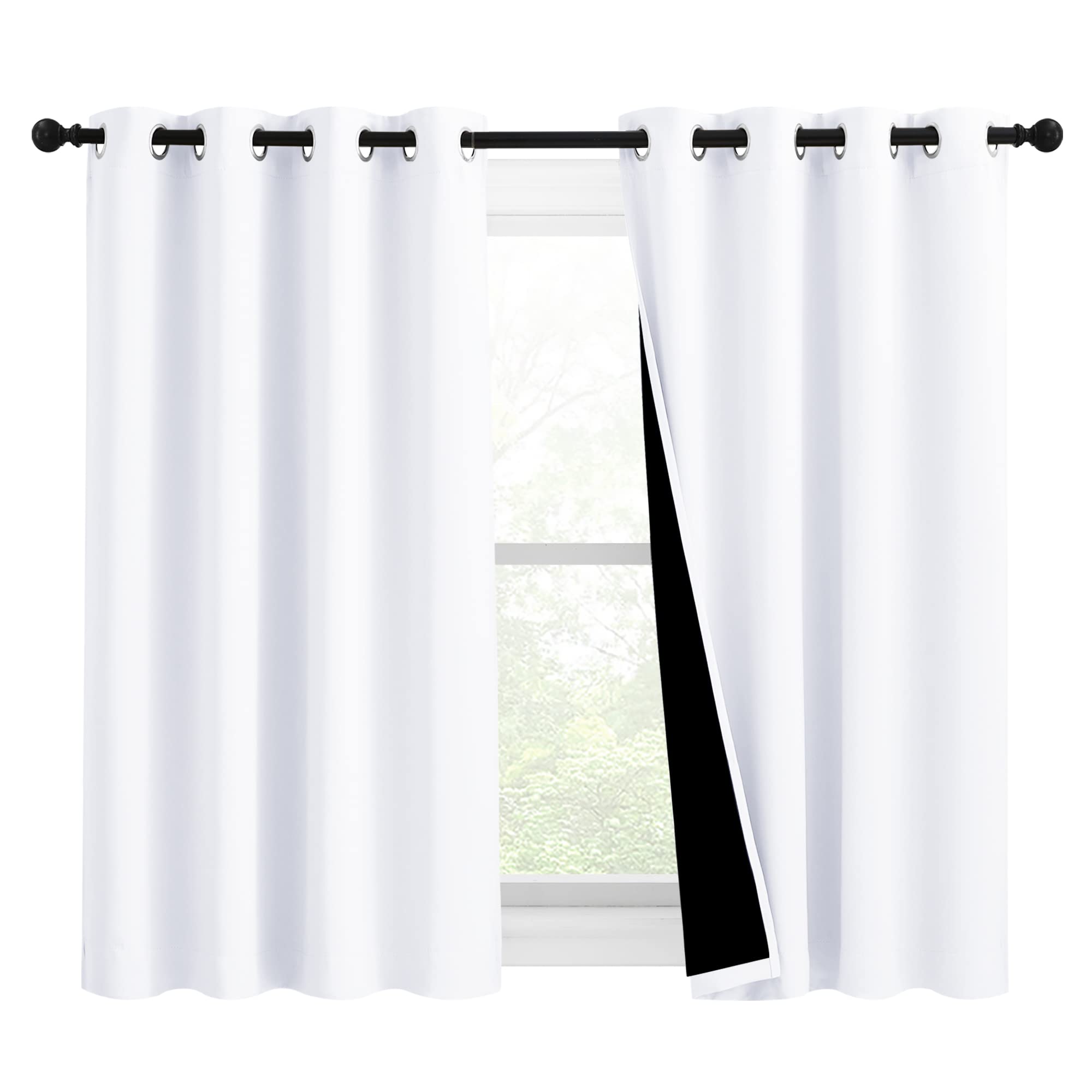 NICETOWN White 100% Blackout Curtains for Windows, Pack of 2, 46" W x 45" L, Super Heavy-Duty Black Lined Total Darkness Drapes for Bedroom, Privacy Assured Window Treatment for Patio