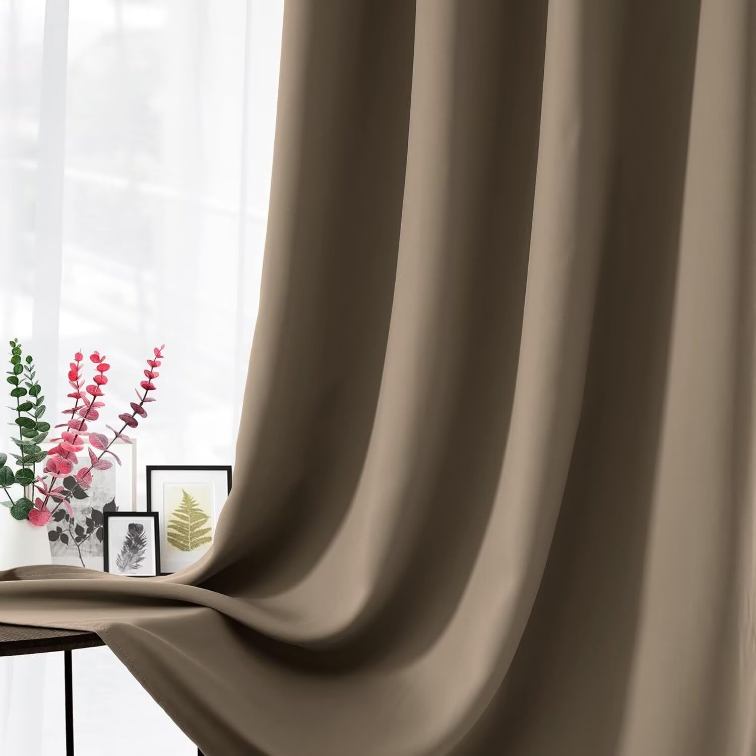 Joydeco Blackout Curtains for Bedroom 90 inch Long 2 Panels, Thermal Insulated Room Darkening Curtains with Grommets, Soft Window Drapes for Living Room (W52 x L90 Inch, Khaki)