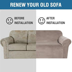 H.VERSAILTEX Stretch Velvet Sofa Covers for 3 Cushion Couch Covers Furniture Protector Soft with Non Slip Elastic Bottom, Crafted from Thick Comfy Rich Velour (Large Sofa 90"-97", Taupe)