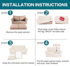 Turquoize 3 Piece Sofa Covers for 2 Cushion Couch Sofa Slipcover Soft Couch Cover for Dogs-Washable Sofa Furniture Cover with 2 Individual Cushion Covers, Thick Jacquard Fabric (Loveseat, Cream)