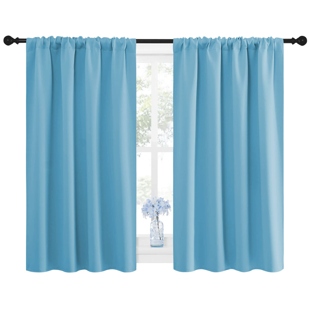 NICETOWN Kitchen Window Blackout Curtain Panels - Energy Saving Window Covering Thermal Insulated Rod Pocket Drapes for Basement(Teal Blue, Set of 2 Panels, 42 by 45 inches Long)