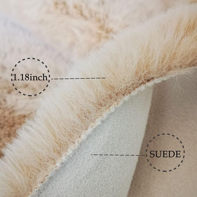 Ghouse Ultra Soft Faux Rabbit Fur Rug 4x6, Machine Washable Area Rugs for Bedroom Fluffy Rugs for Living Room, No-Shedding Carpet Sheepskin Rug Light Brown Beige