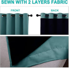 NICETOWN 100% Blackout Short Curtains with Black Liners, 2 Panels, 37" W by 40" L, Sea Teal, Solid Thermal Insulated Full Blackout 2-Layer Lined Drapes, Energy Efficiency Window Draperies for Bedroom