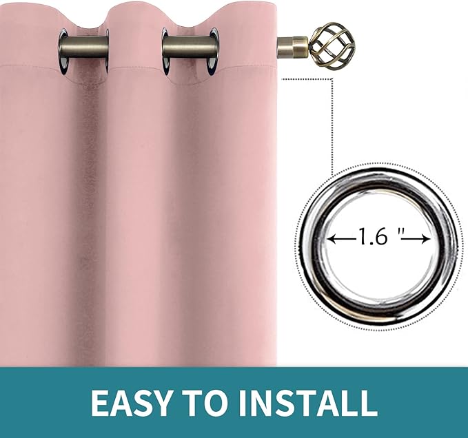 BGment Room Darkening Curtains 45 Inches Long - Grommet Thermal Insulated Drapes Window Treatment Curtains for Bedroom, 2 Panels, 38 x 45 Inch, Baby Pink