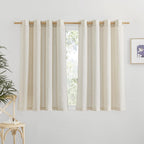 NICETOWN Natural Linen Cafe Curtains 45 inch Length, Thick Flax Linen Window Treatments Privacy Assured with Light Filtering for Farmhouse/Bedroom, W55 x L45, 2 Panels