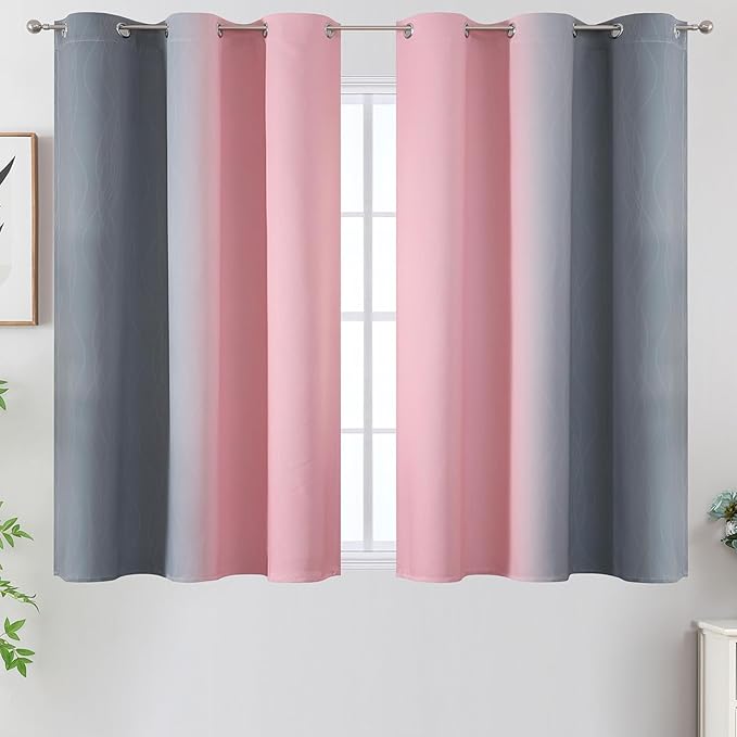 Estelar Textiler Ombre Grey and Pink Blackout Curtains for Bedroom 54 Inch