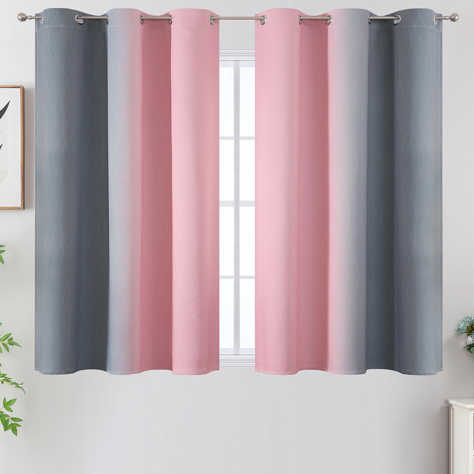 Estelar Textiler Ombre Grey and Pink Blackout Curtains for Bedroom 54 Inch