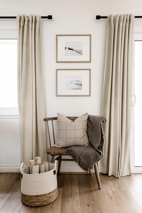 Linen Textured Total Blackout Curtains for Bedroom 96 Inches Long, Oatmeal