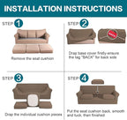 Turquoize 4 Piece Sofa Covers for 3 Cushion Couch Sofa Slipcover Soft Couch Cover for Dogs Washable Furniture Cover with 3 Individual Large Cushion Covers Feature Fabric (Large Sofa, Olive)