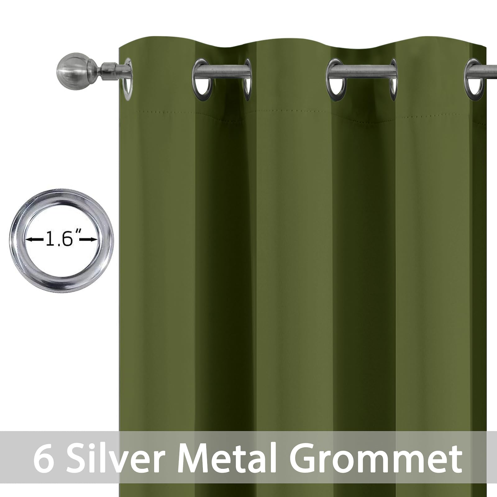Yakamok Blackout Curtains 38x84 inch Olive Green Thermal Drapes-Bedroom